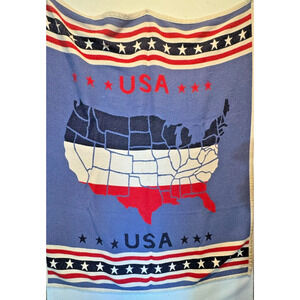 Vtg Vuteks Patriotic USA States Blanket Crown Crafts Acrylic 60x48 Yugoslavia